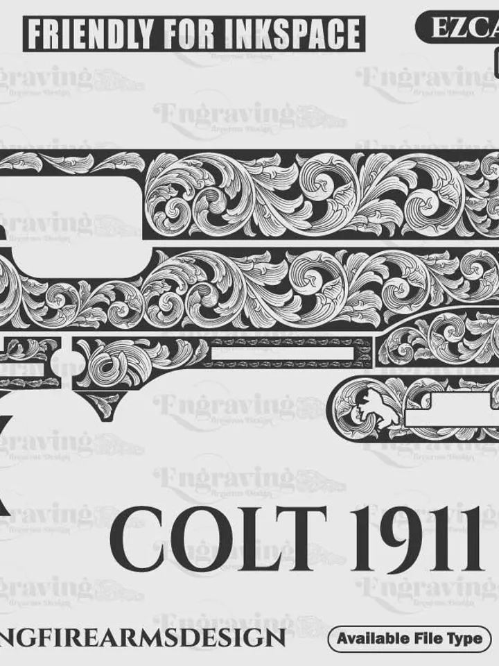Colt1911 .45 Scroll Svg | VectorBundle LaserEngraving Svg,lasercut,fiberlaser,engravingfiles,laserpattern,,engravingpattern,metalart