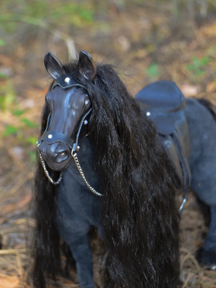 Fresian black horse art doll horse handmade