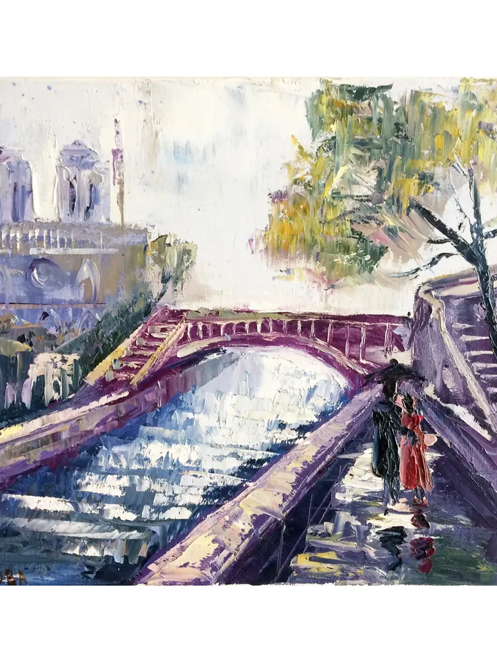 Paris painting, Original oil painting on canvas, Notre Dame Paris cityscape wall art