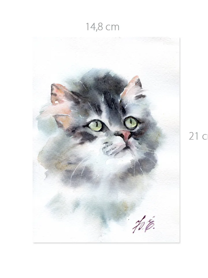 Kitten Original painting in watercolor Animals by Yulia Evsyukova