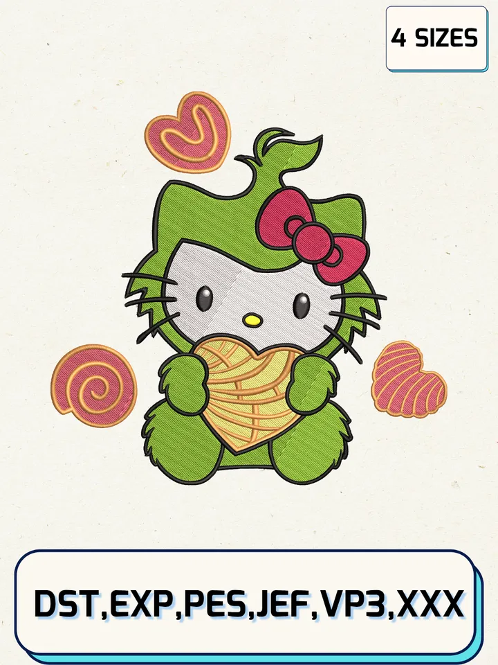 Hello Kitty Grinch Concha Cake Embroidery Design,Christmas Embroidery Designs,Machine Embroidery Files,Hello Kitty Embroidery Design,4 Sizes