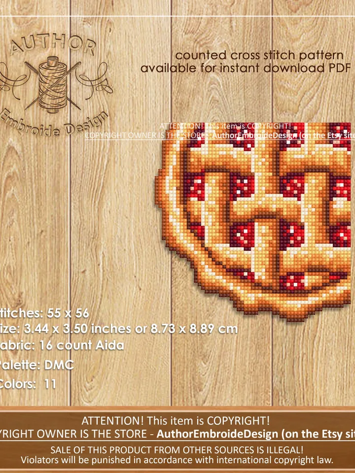 Corner bookmark cross stitch pattern PDF download, Pie cross stitch chart, Food bookmark digital PDF, Funny bookmark for beginner #B254