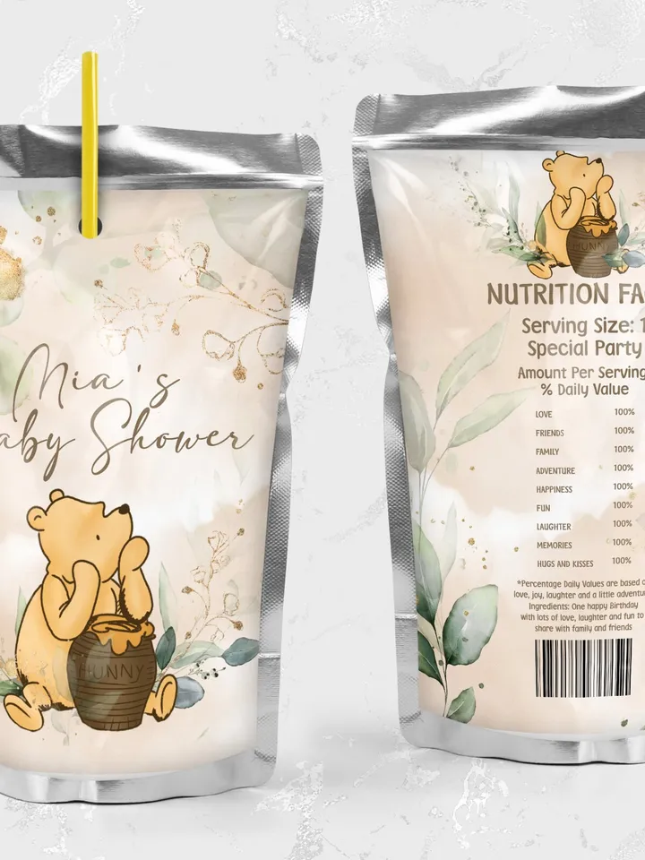 Juice Label Winnie the Pooh; Winnie the Pooh 1st Birthday; Printable Juice Label; Winnie the Pooh Party Decoration; Editable Winnie Pooh WP4