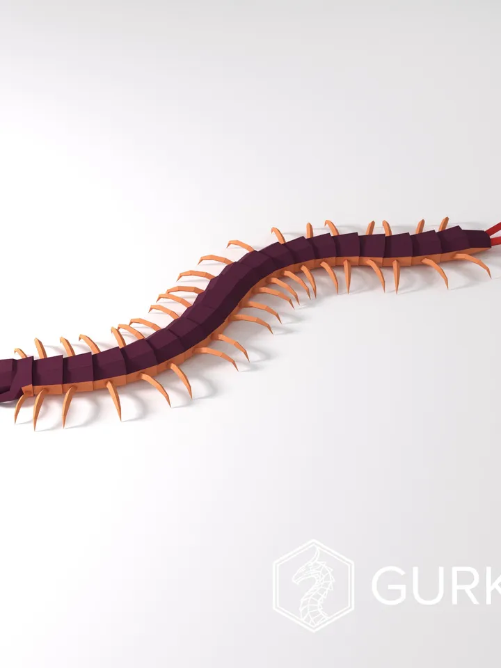 Scolopendra Papercraft, Centipede, Digital Template, PDF Download, Gurko, 3D Low Poly, Pepakura, DIY Origami Sculpture, Paper Decor, Gift