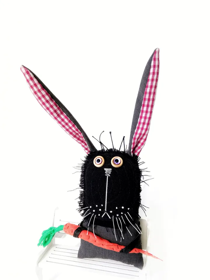 Handcrafted Quirky and Unique Fabric Art Bunnies: One-of-a-Kind Fun Delightful Interior Decor Toys with a Spooky Twist. FREE SHIPPING!