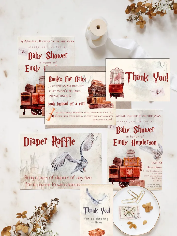 Wizard Baby Shower Invitation; Magic School Baby Schower kit template; A Magical Bundle on the Way; Magic School Invite Pack editable canva