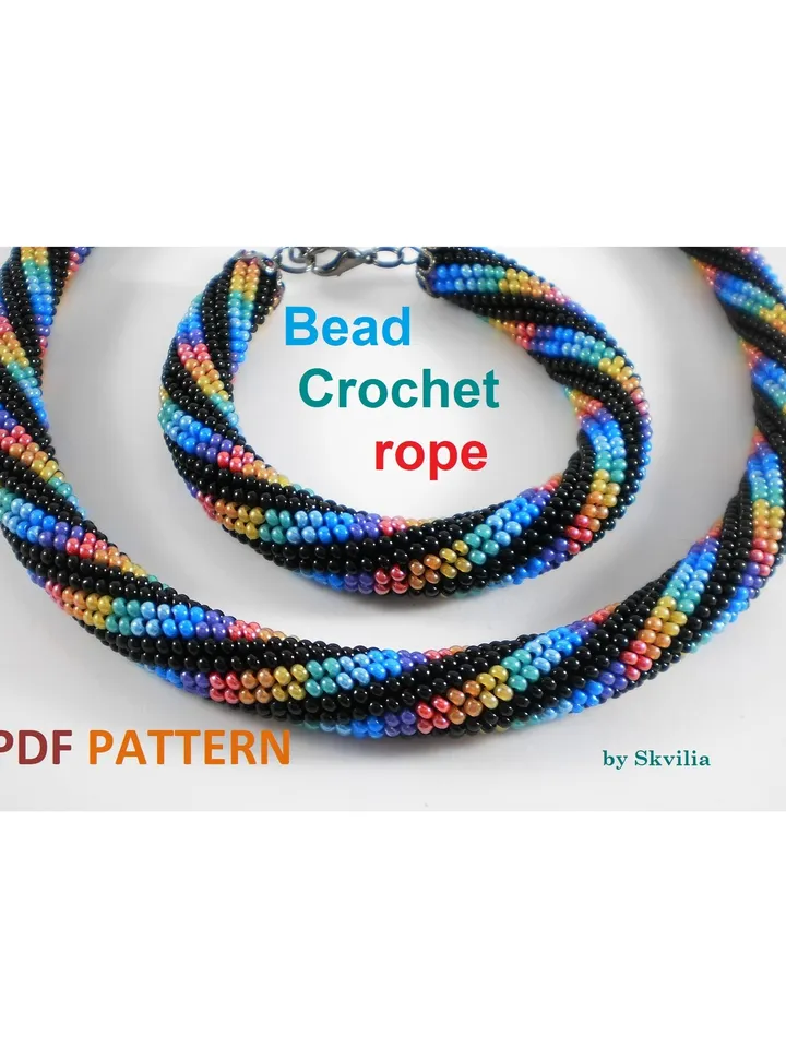 Bead Crochet Rope patterns for beading «Running across the rainbow» necklace and bracelet. Instant Download