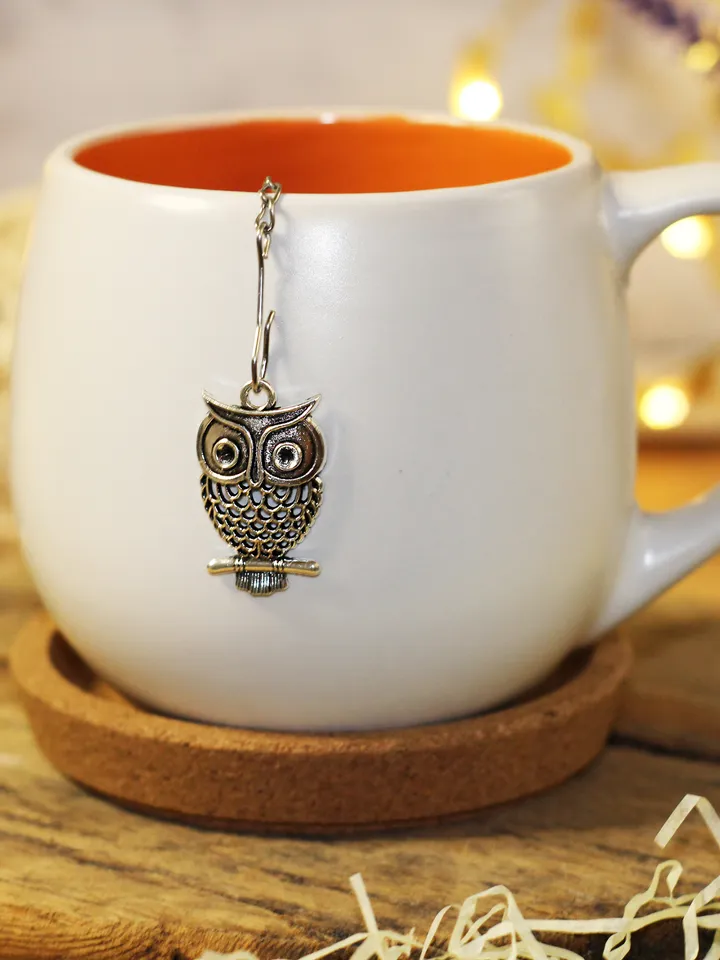 Owl tea strainer for herbal tea, Tea infuser charm owl, Tea steeper owl pendant, loose leaf tea lover gift