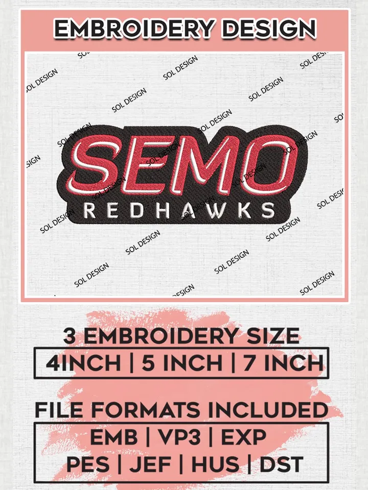 NCAA SEMO Redhawks Team Logo Machine Embroidery Design, NCAA Southeast Missouri State Redhawks Team Design Design files, NCAA Team Embroidery Designs, NCAA Machine Embroidery Designs, Digital Download