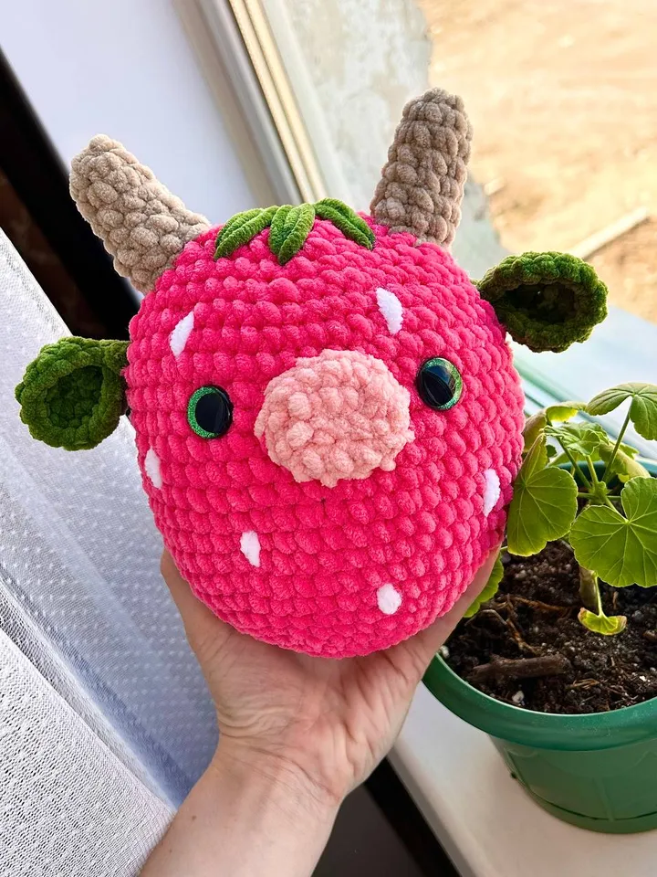 Crochet strawberry cow Amigurumi cute cow squishmallow Kawii cow plushie tutorial