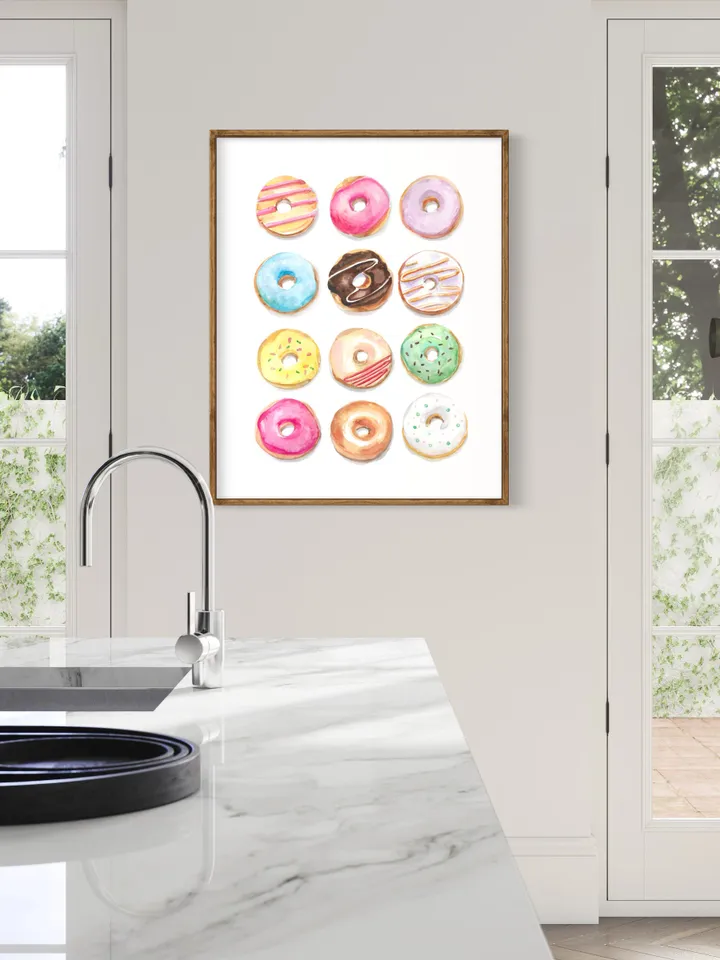 Donuts Watercolor Illustration Colorful Wall Art Dessert Painting Kids Room Wall Art Breakfast Chocolate Cake Birthday Gift Donut Art Print