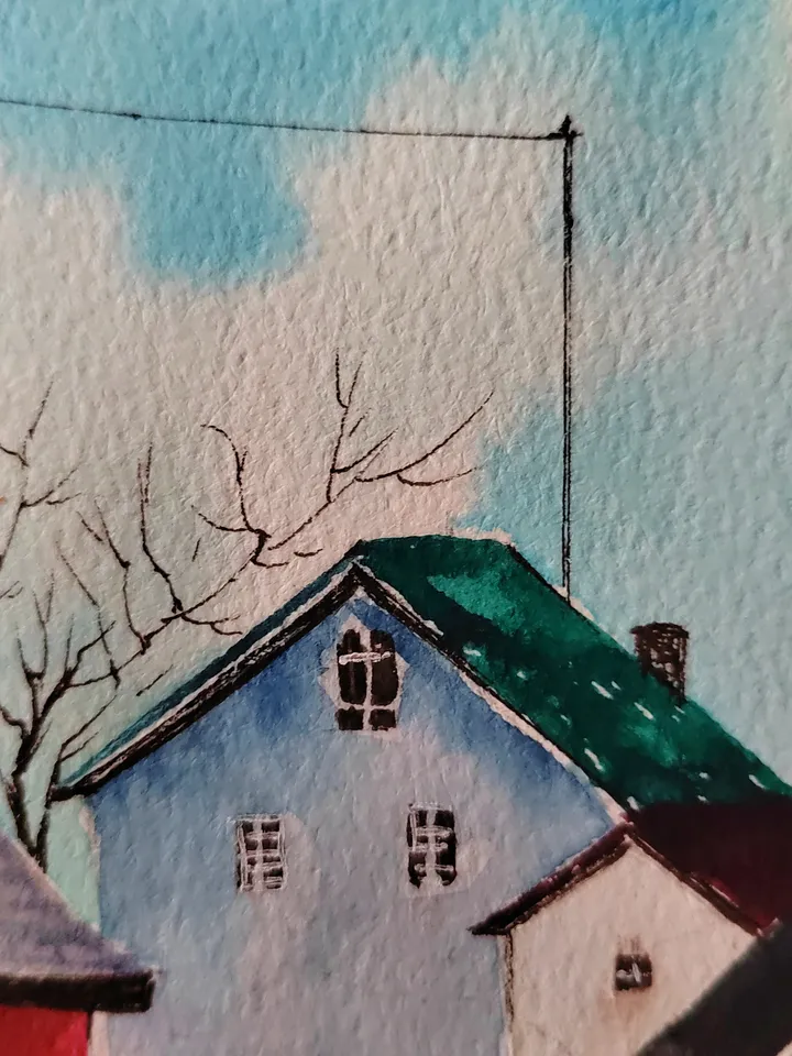 Norwegian Village Painting Original Watercolor Art Scandinavian Landscape 11.8x15.7 in by Art Café