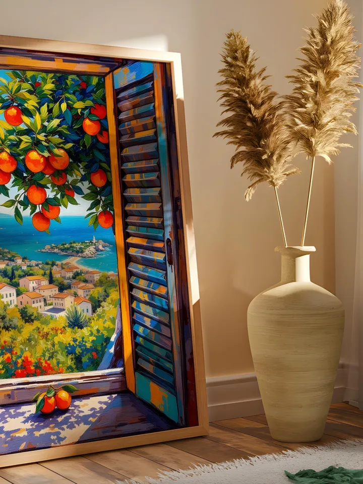 Henri Matisse Inspired Open Window Print Coastal Fauvist Painting Orange Tree View Modern Mediterranean Art Digital Poster Exhibition HMS1