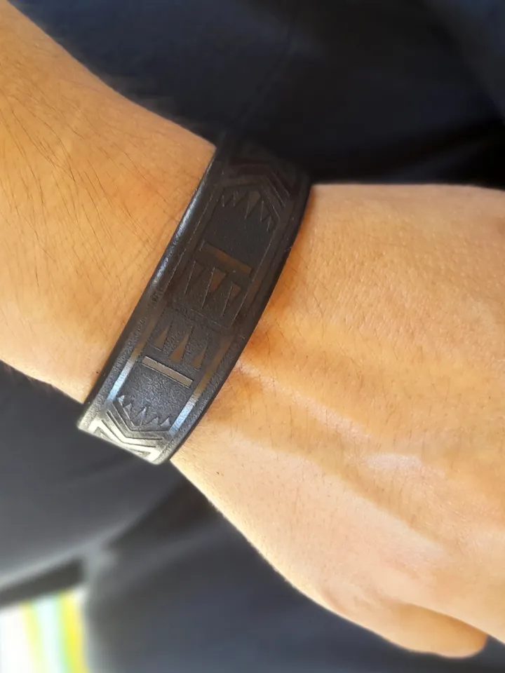 Polynesian Tribal Bracelet, Handmade Adjustable Dark Brown Leather Band for Men/Women, Secret Message/Hidden Text Wristband, Samoan Tribal