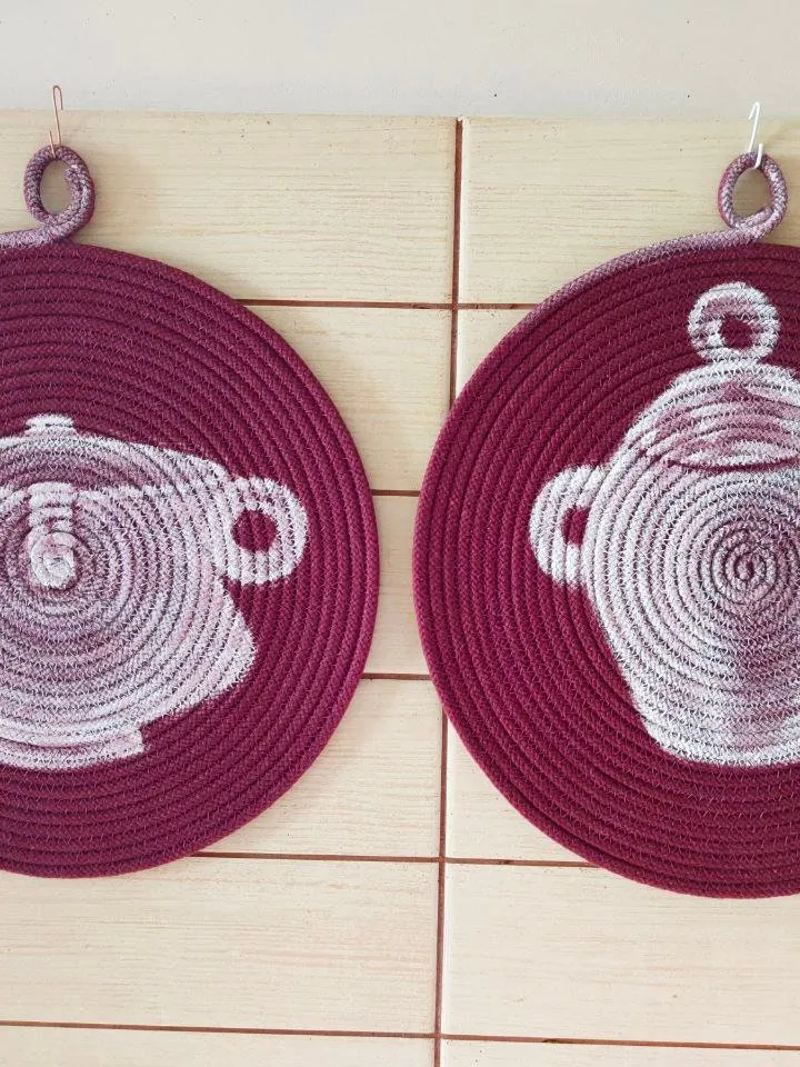 porcelain wall art,set of 3,macrame wall hanging,quilted amphora,burgundy decor,burgundy napkin,coaster,sorority wall art,cloth placemat set