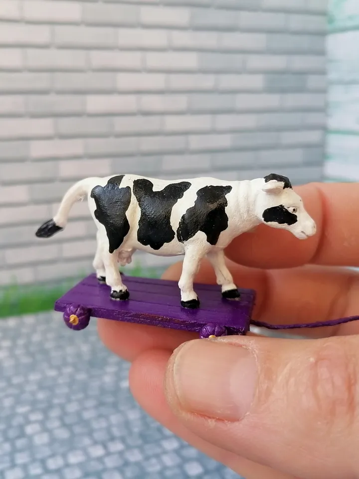 Animals on the cart. Doll toy. Scale 1:12.