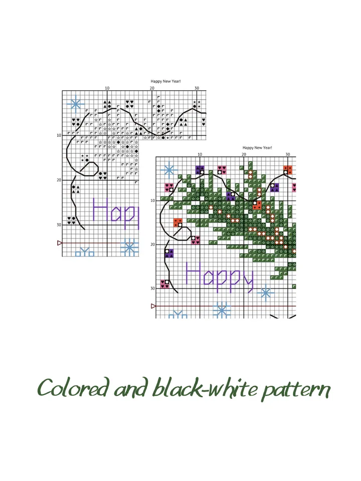 Cross stitch pattern Happy New Year, cross stitch chart PDF