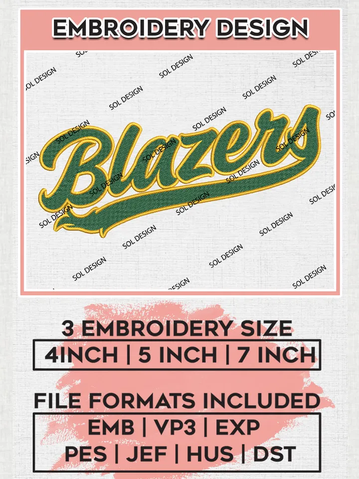NCAA Blazers Team Word Logo Embroidery Design Files, NCAA UAB Blazers Machine Embroidery, NCAA Teams, 3 sizes, NCAA Machine embroidery designs, Digital Download