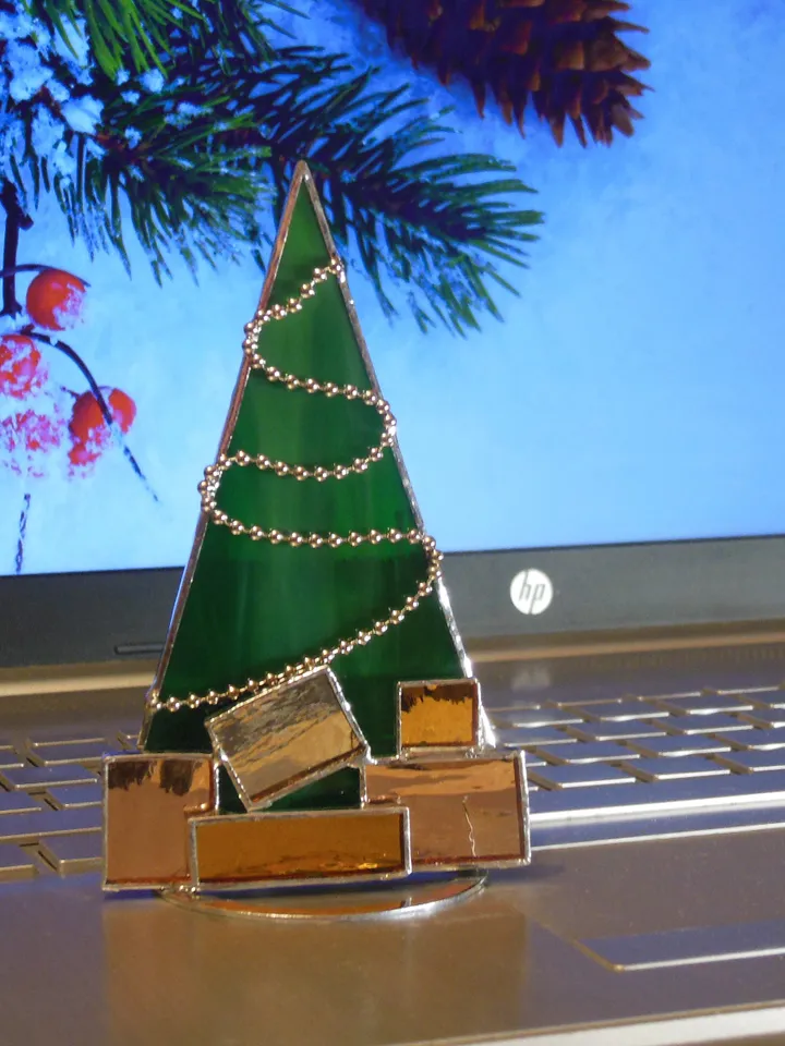 Stained Glass Christmas Tree , Shelf Table Sitter Decor , Tabletop , Art hanging Suncatcher suspension