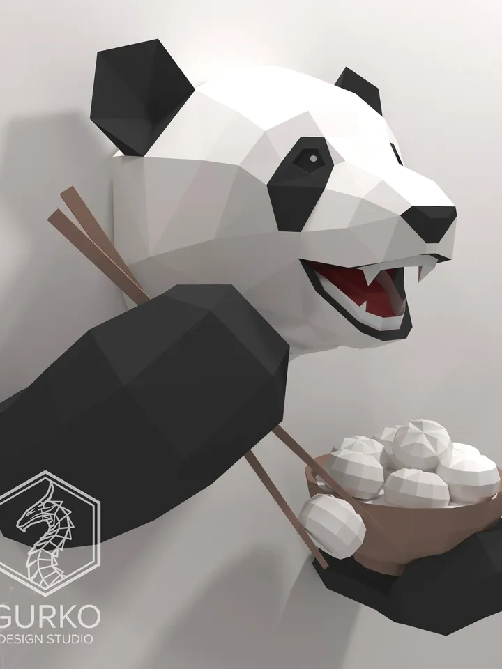 Funny Panda Papercraft, Bear, Digital Template, PDF Download, Gurko, Trophy, 3D Low Poly, Pepakura, DIY Origami, Paper Decor, DIY Gift
