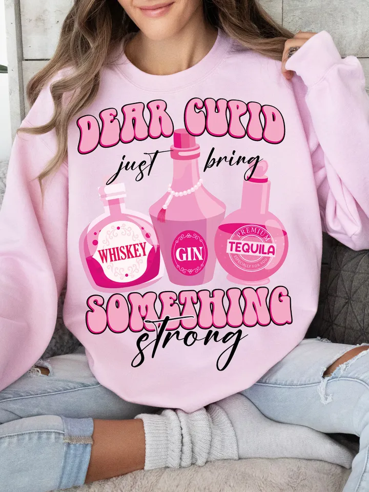 Cupid Bring Something Strong PNG Clipart, Love Valentine whiskey png anti valentine Png, Funny Valentines day shirt design sublimation png