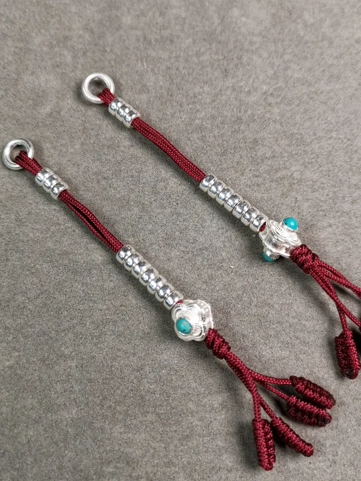 Gandhanra Handmade Tibetan Sterling Silver Mala Counters,inlaid Turquoise,Prayer Bead Counters,Mini Size 4mm,fit for 6-12mm Mala