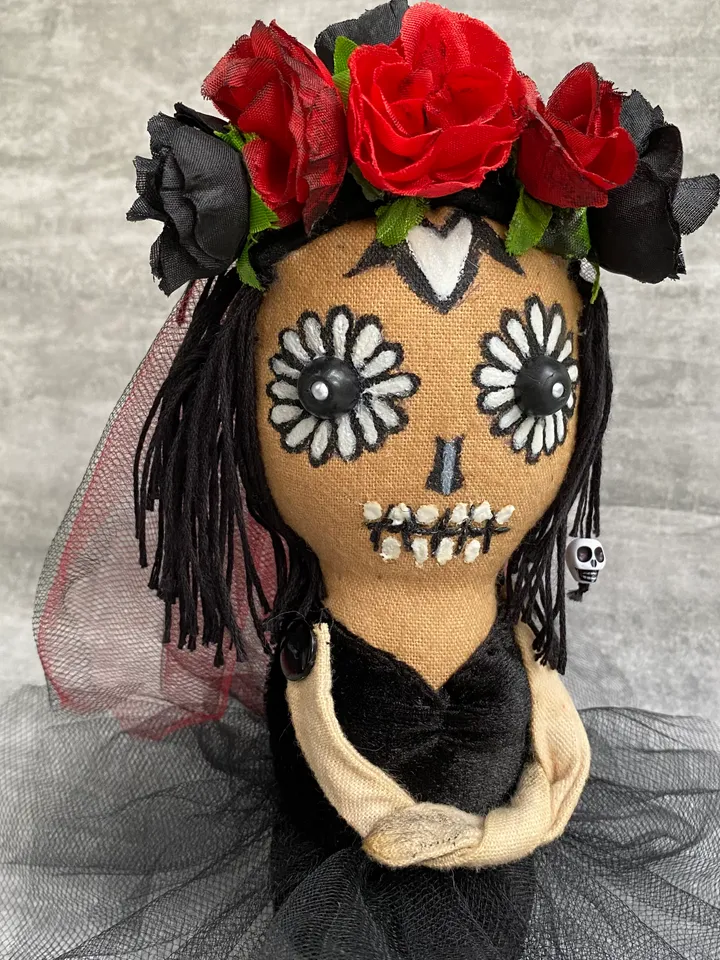 Halloween doll . Sugar skull doll . Handmade Rag doll .