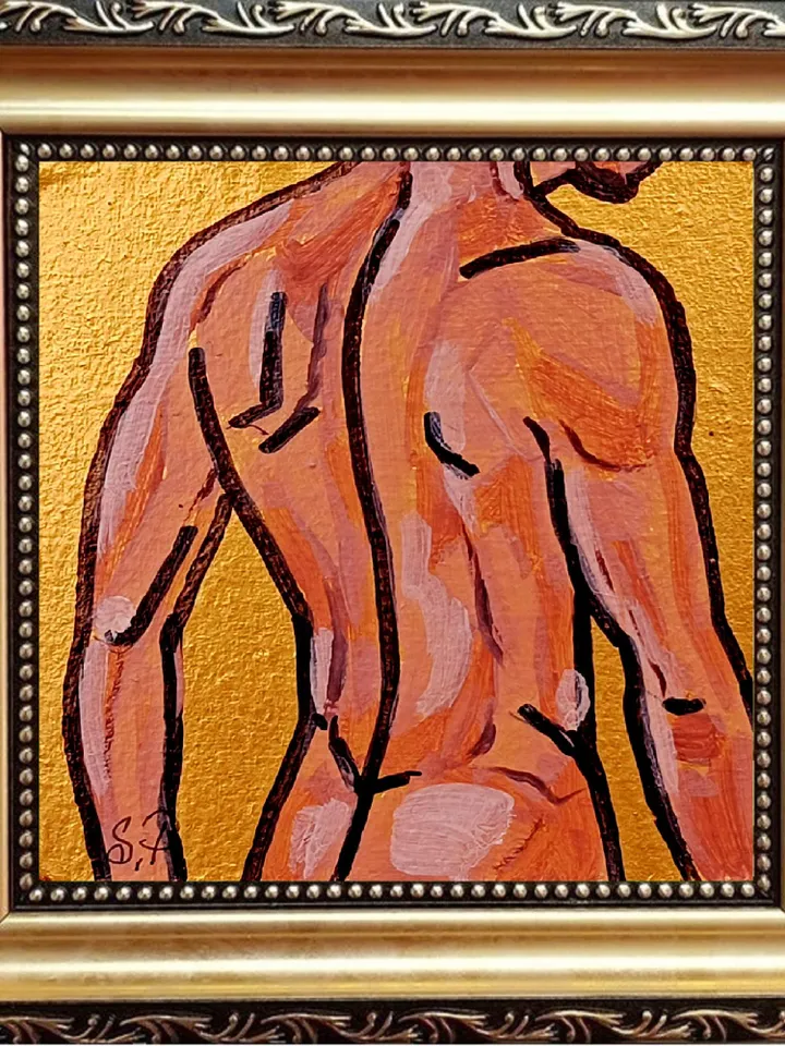 Gay Body Painting Male Original Art Men Abstract Wall Art Gay Wall Decor Gifts Personalized Mini painting framed 4x4 in Handmade Gift