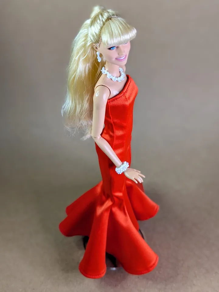 Handmade hot red evening maxi dress for 1/6 scale fashion female dolls