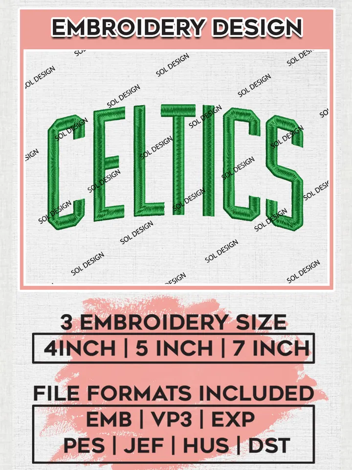 NBA Celtics Wordmark Logo Embroidery Designs, Boston Celtics Team Logo Embroidery, Basketball Embroidery Files, NBA Logo, 3 sizes, Machine embroidery Files, Digital Download