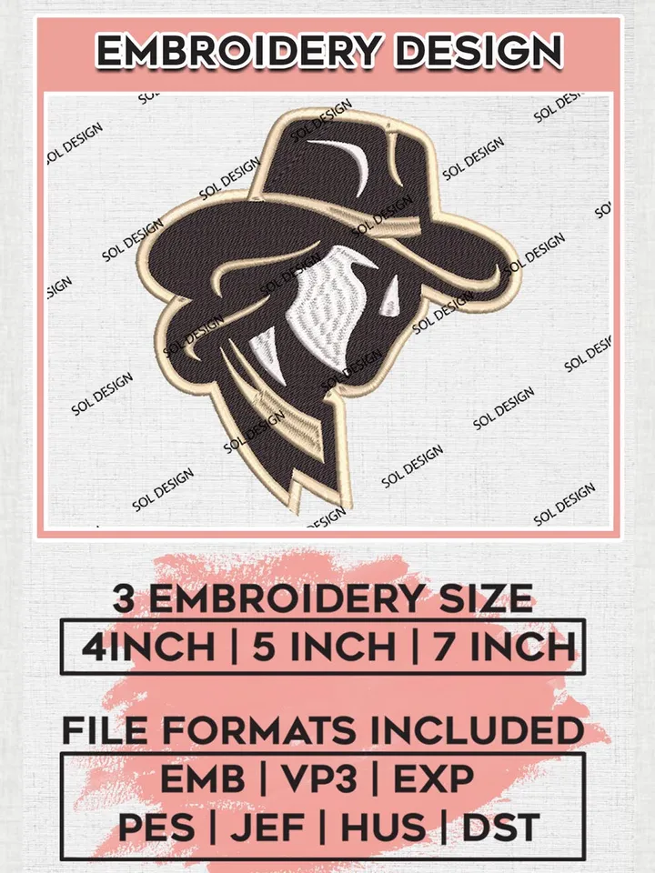 NCAA Wyoming Cowgirls Head Logo Embroidery Files, NCAA Wyoming Cowboys Team Embroidery, NCAA Cowboys Logo, 3 sizes, Machine embroidery designs, Digital Download