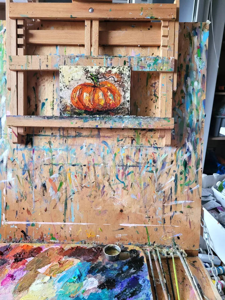 Pumpkin Painting Kitchen Wall Art Impasto Oil Painting 5x7 Fall Original Art Vegetable Wall Art Food Artwork Farmhouse Art Halloween by ArtFromVictoria