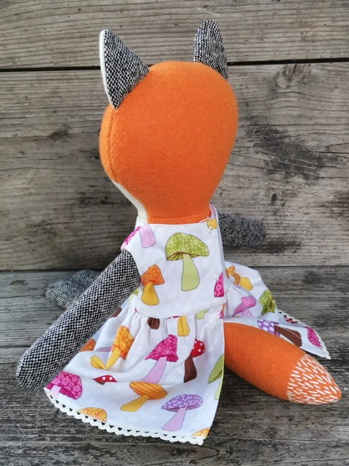 Orange fox girl, wool plush doll, handmade fabric fox toy