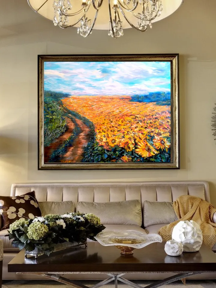Sunflowers Field Impasto Art Original Oil Painting Large Canvas 32/40 Artist Svinar Oksana
