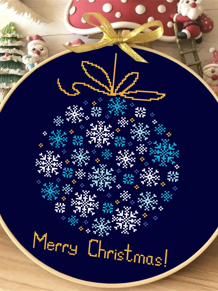Merry Christmas cross stitch pattern download PDF Snowflake ornament cross stitch chart Christmas pattern digital Holiday embroidery #N45