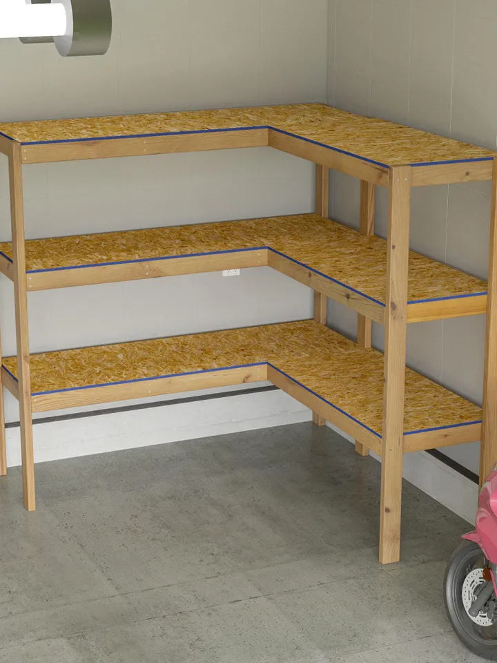 DIY L-Shaped Garage Shelf Plans, PDF
