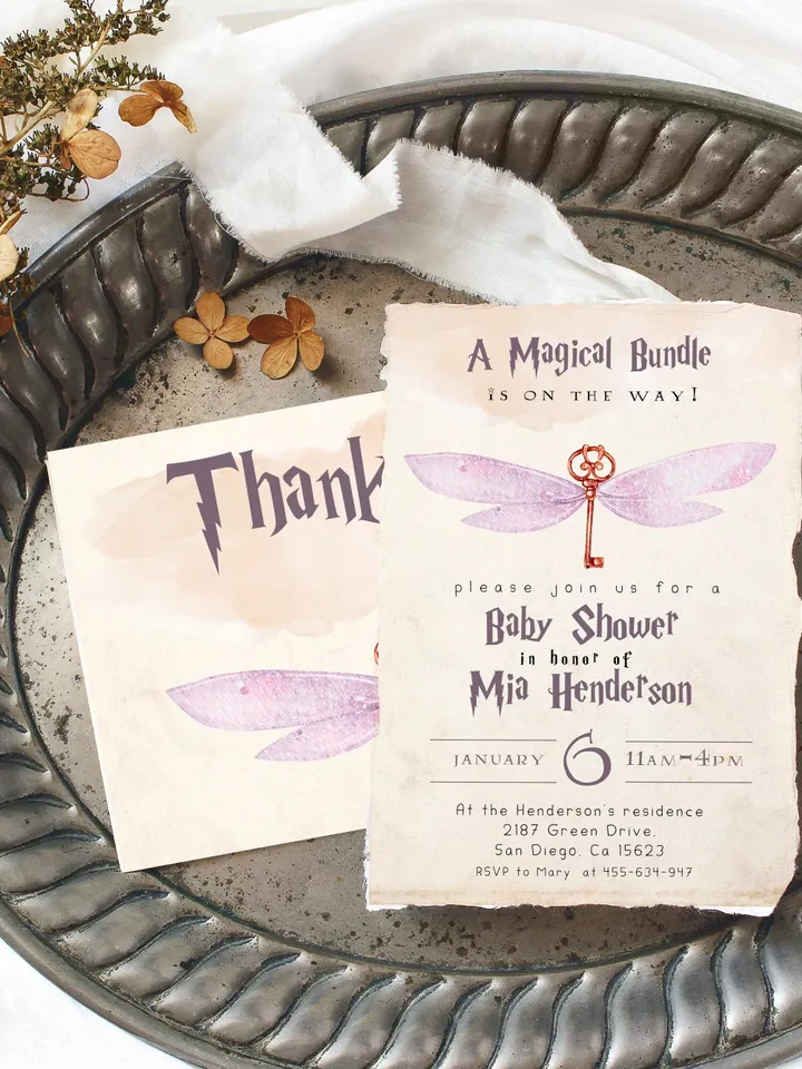 Wizard Baby Shower Invitation; Magic School Baby Schower kit template; A Magical Bundle on the Way; Magic School Invite Pack editable canva