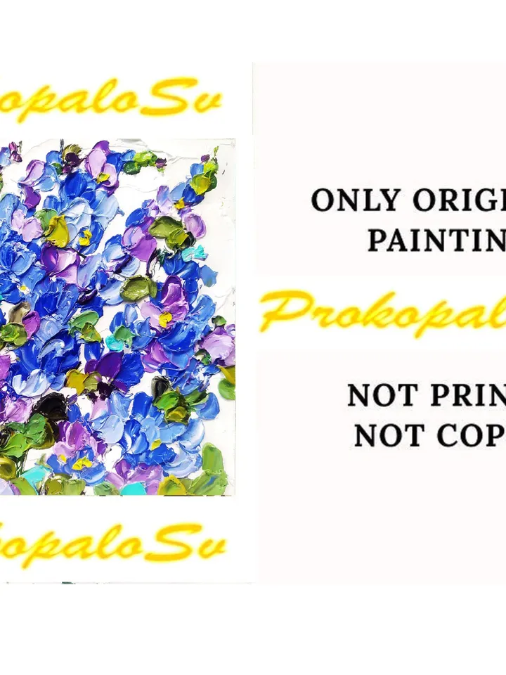 Texas Bluebonnet Painting Flower Original Art Impasto Oil Painting Floral Small Art 6 х 6 by ArtProkopaloSv
