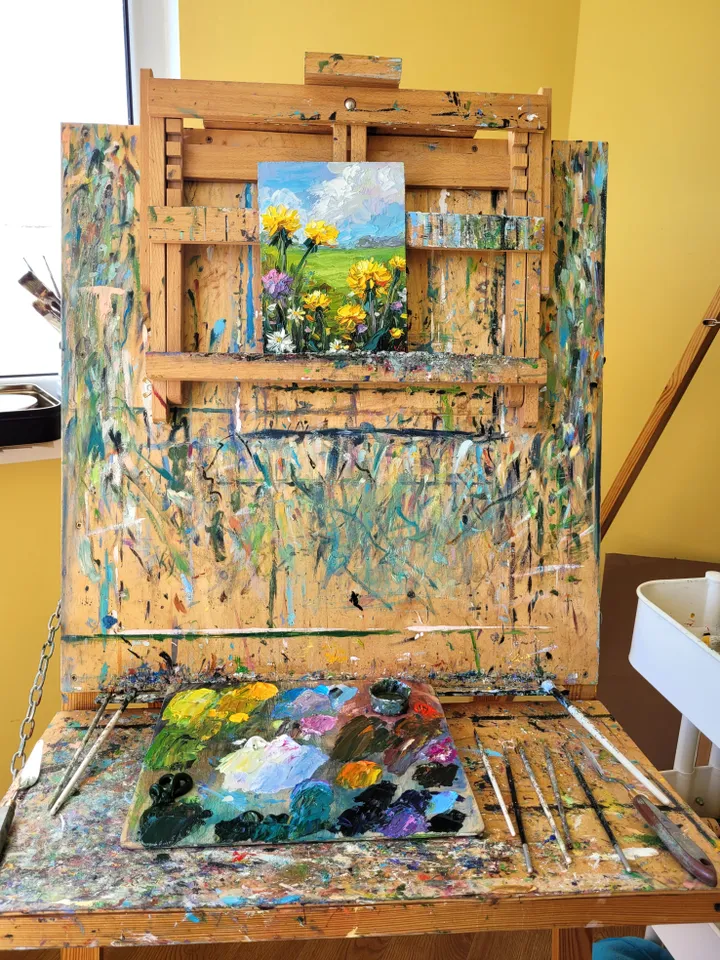 Dandelion Painting Flower Original Art Impasto Painting 6x8 Daisy Wall Art Wildflower Painting Meadow Painting Small Gift by ArtFromVictoria