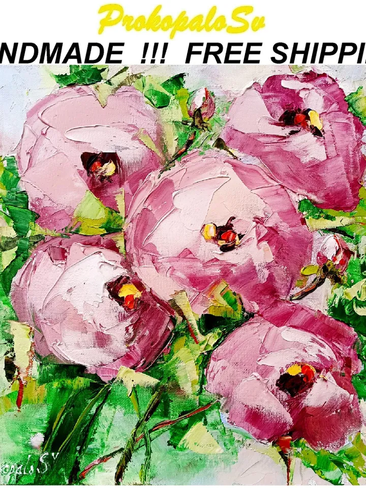 Peony Painting Flower on Canvas Original Art Impasto Painting Floral Wall Art Peonies Oil Painting Canvas Artwork Gift by ArtProkopaloSv