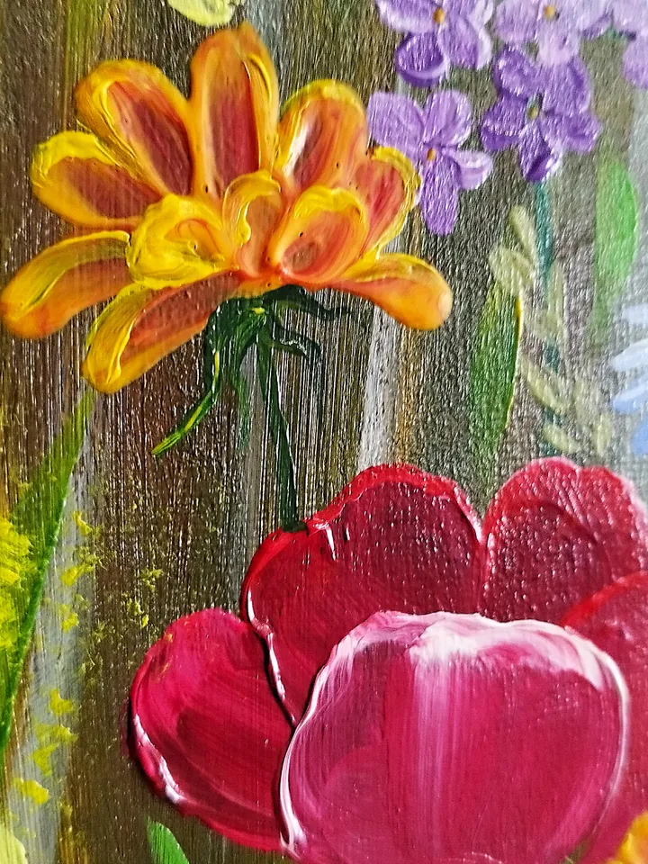 Flower landscape acrylic painting Wildflowers art impasto Summer meadow artwork