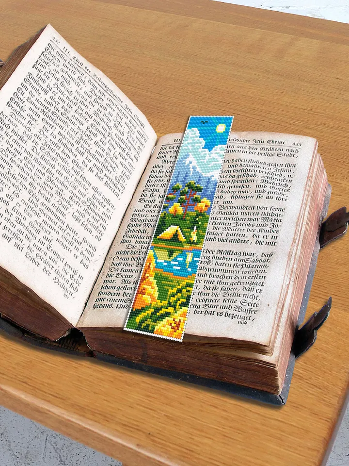Bookmark camping cross stitch pattern digital PDF Handmade bookmark nature embroidery beginners Instant download Gift for book lover #B13