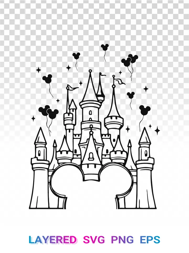 Disney Castle SVG, Mickey Balloons PNG, Cinderella Castle Clipart