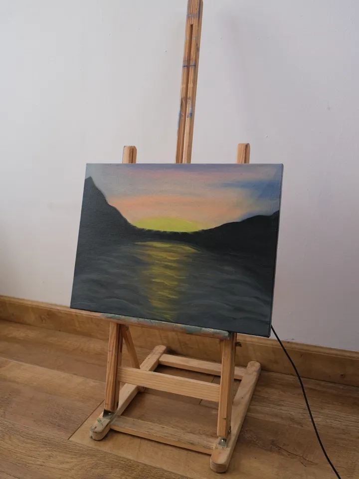 Oil Painting Sunset in the Sea Bay Sea Seascape Travel and Recreation Stretched Canvas Impressionism Modern Marine Art Wall Decor Occasion Gift 12 x16 inches 30 x40 cm