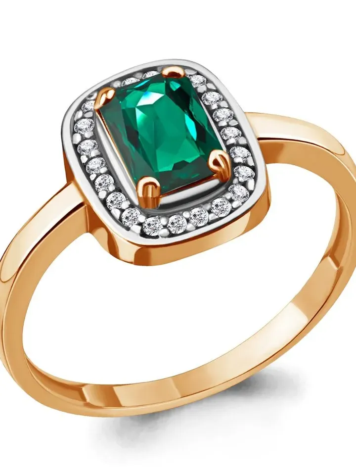 Ring silver 925, with emerald and cubic zirconia