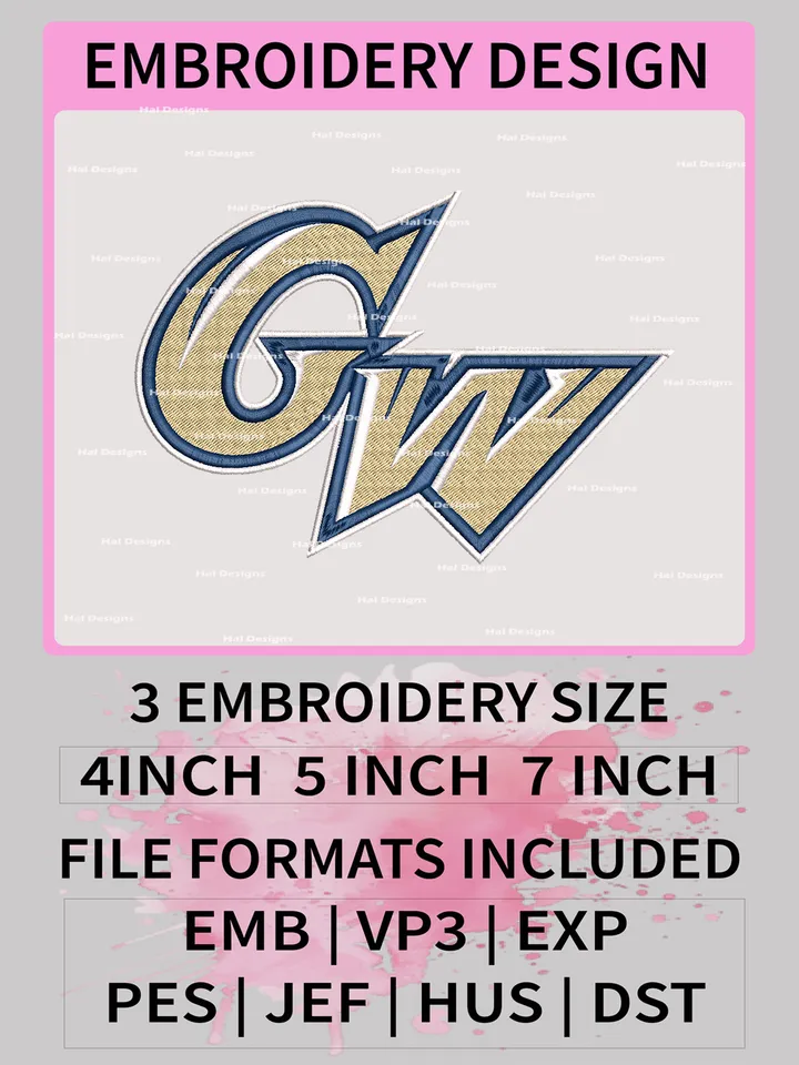 NCAA George Washington Revolutionaries Embroidery File, 3 Sizes, 6 Formats, NCAA Machine Embroidery Design, NCAA Logo, NCAA Teams