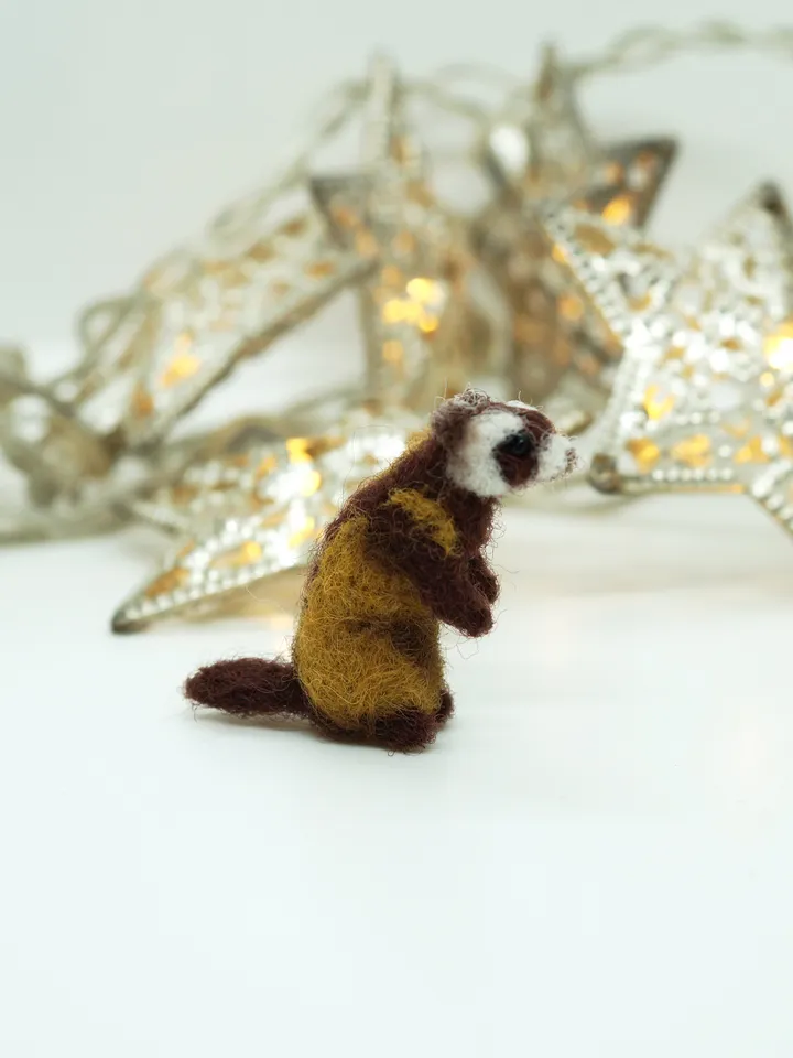 Tiny needle felted ferret, miniature animal, made to order