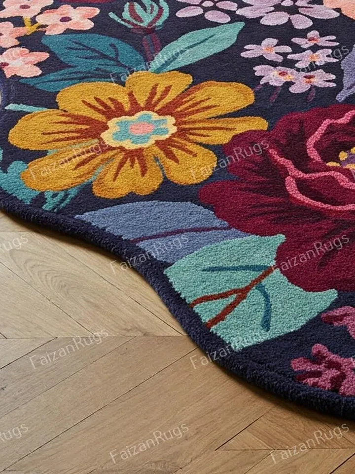 Irregular shape rug, Floral rug, 3x5,4x6,5x7,6x9,8x10,9x12,10x14, Handmade, area rug, custom rug, kids rug, home décor, kids rug. gift rug