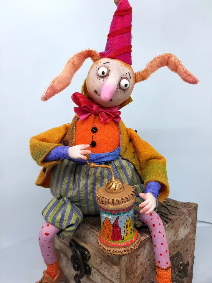 Handmade collectible Rabbit called Sophka with 2 toys OOAK art doll
