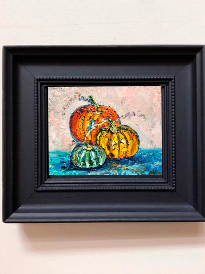 Pumpkin Painting Vegetable Painting Original Art Impasto Oil Painting 7x9 Farmhouse Art Thanksgiving Art Halloween Gift Kitchen Wall Art by ArtFromVictoria